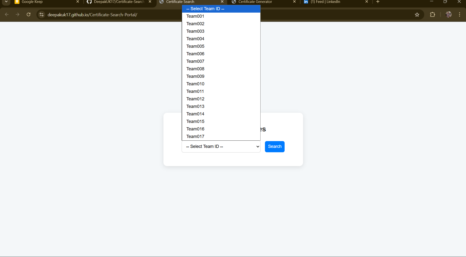 Certificate Search Portal — GitHub Pages based certificate distribution system
