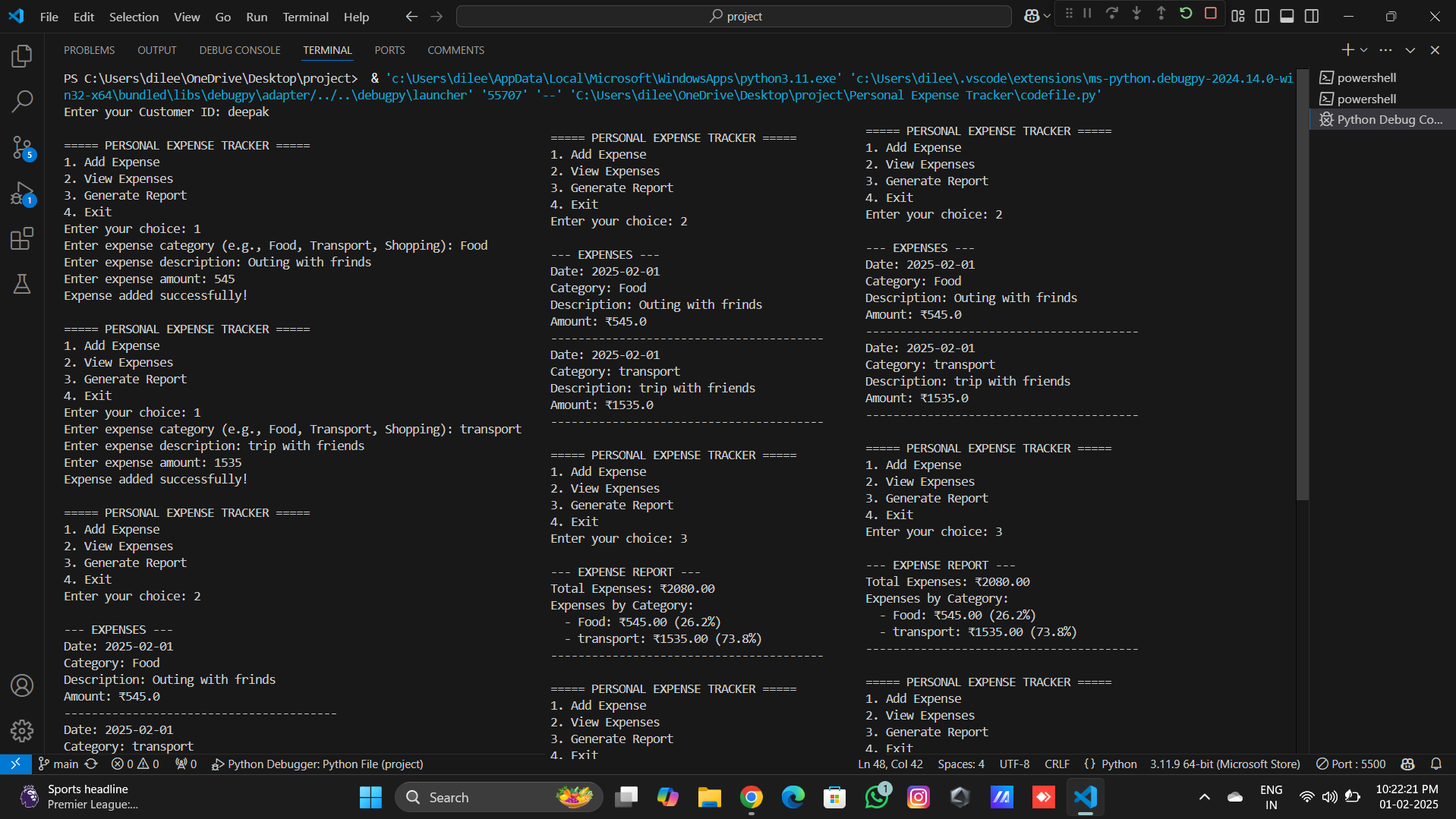 Personal Expense Tracker — Python CLI tool for expense logging and analysis